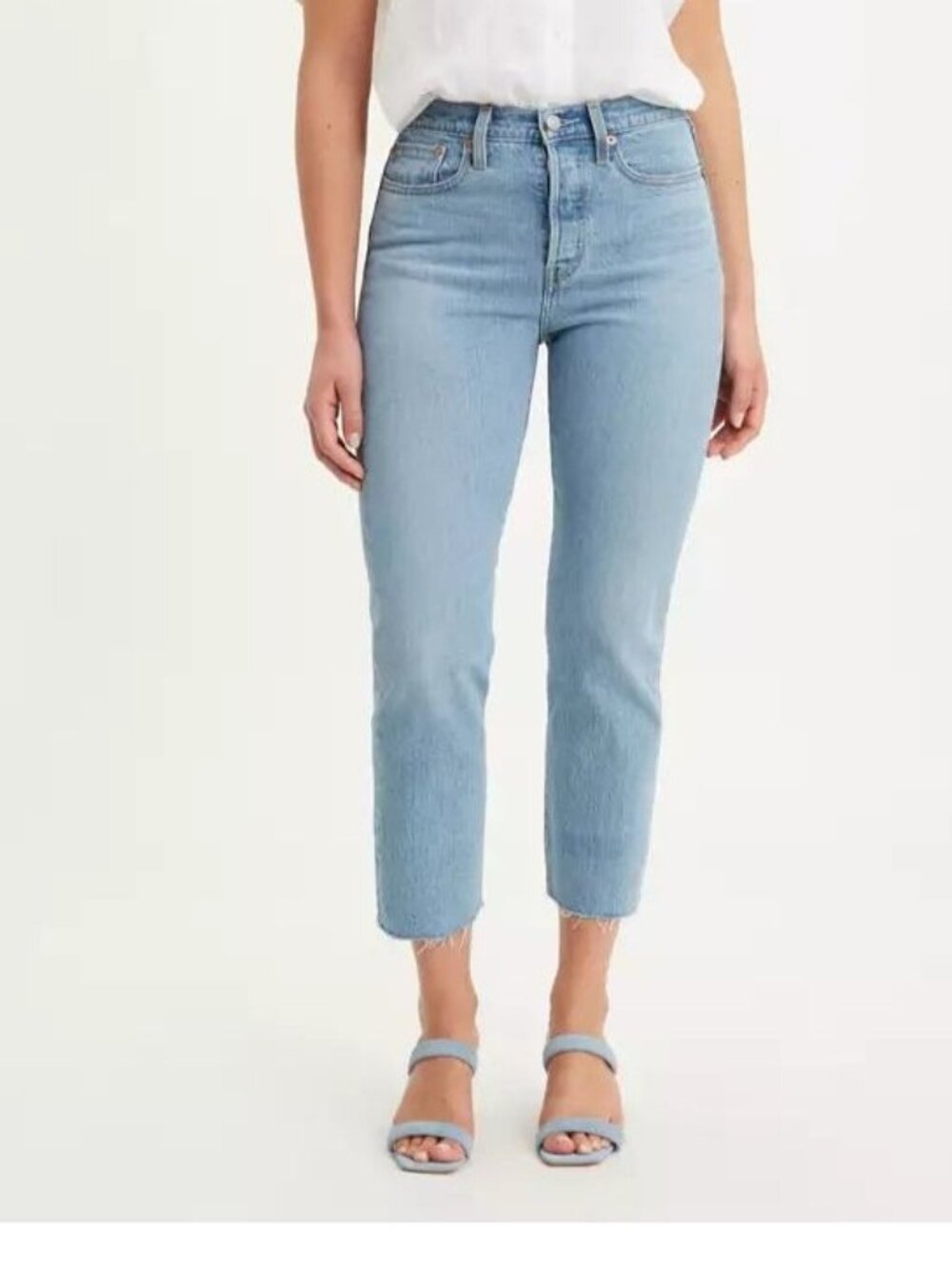 Levis Womens Wedgie Straight High RiseRaw Hem  Jeans Size 27 Blue